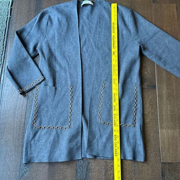Zara knit open cardigan sweater womens size small gray gold chain teacher oversi - Picture 7 of 9